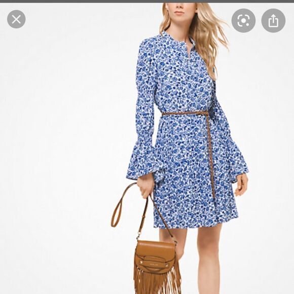 MICHAEL KORS Floral Crepe Shirtdress NEW - Picture 1 of 6